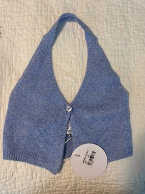 Princess Polly Light Blue Knit Halter Sweater Top
